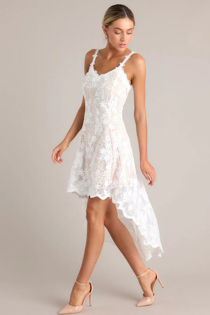 Graceful Bloom White Lace High Low Dress | Red Dress