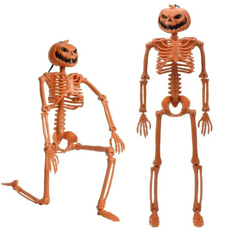 Cool Halloween Decor - 1/2pcs Posable Full Body Thanksgiving Pumpkin Head Skull Skeleton with Mov... | Walmart (US)