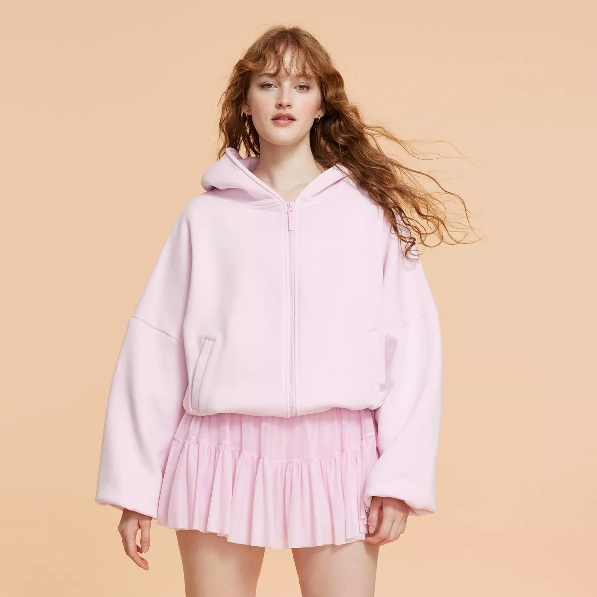 Blogilates Women's Marshmallow Full Zip Hooded Sweatshirt - Light Pink L | Target