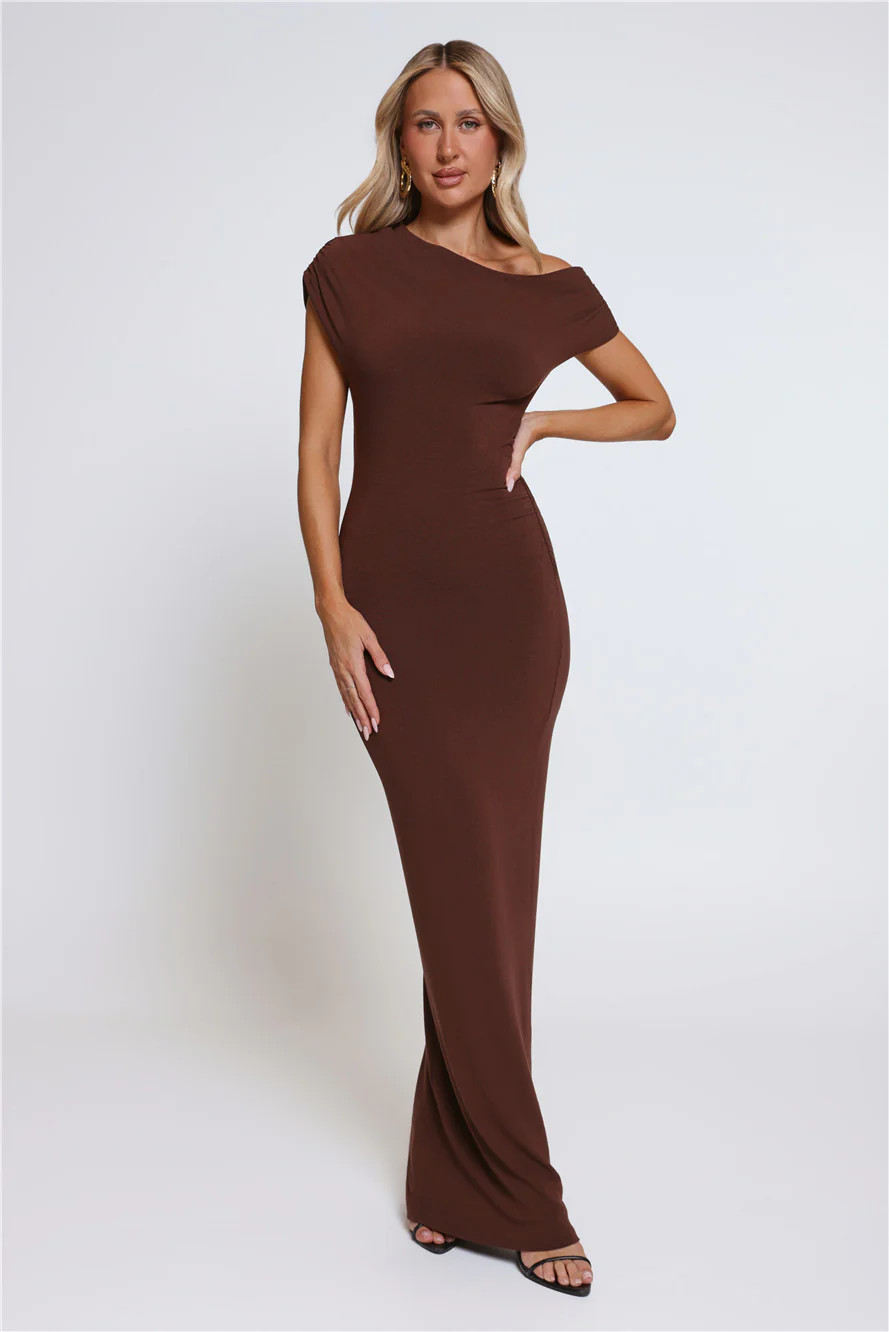 Dearest Desire Off Shoulder Maxi Dress Chocolate | Hello Molly (US)