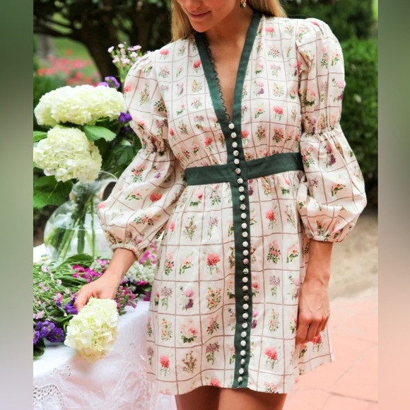 Anna Cate Octavia Linen Cotton Blend Floral Stamped Button Down Mini Dress M | Poshmark