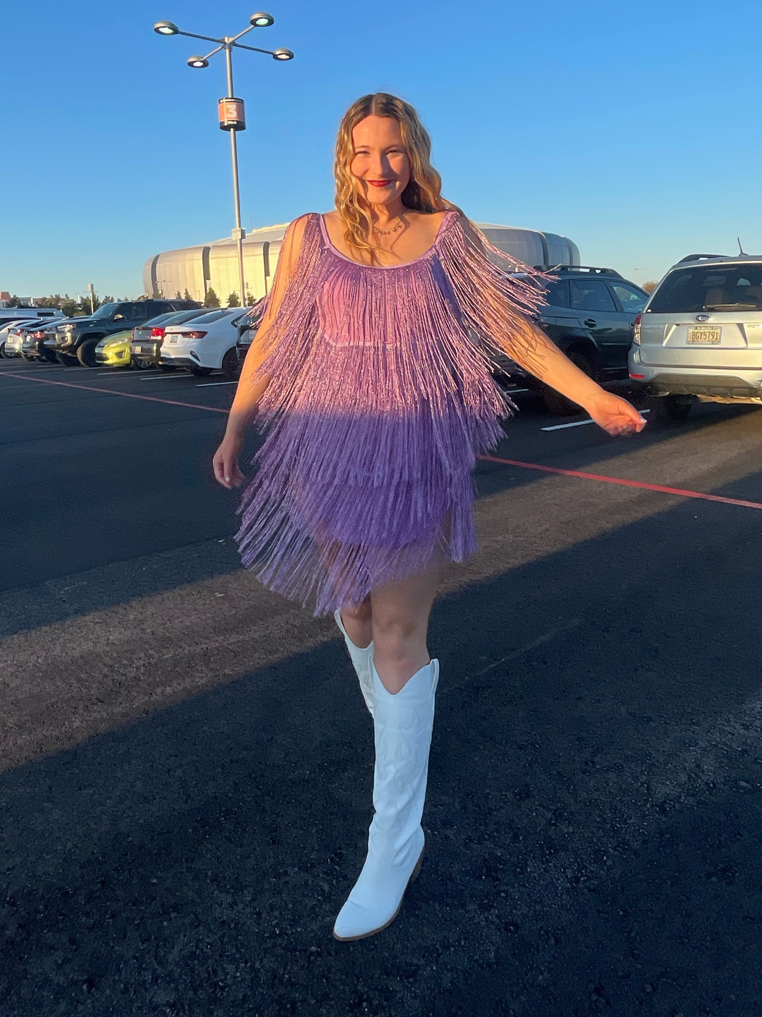 purple fringe dress