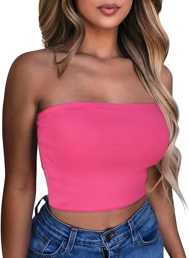 Summer Tube Tops Basic Crop Tops for Women Strapless Tank Casual Tunics Sexy Short Shirts 2026 | Amazon (US)