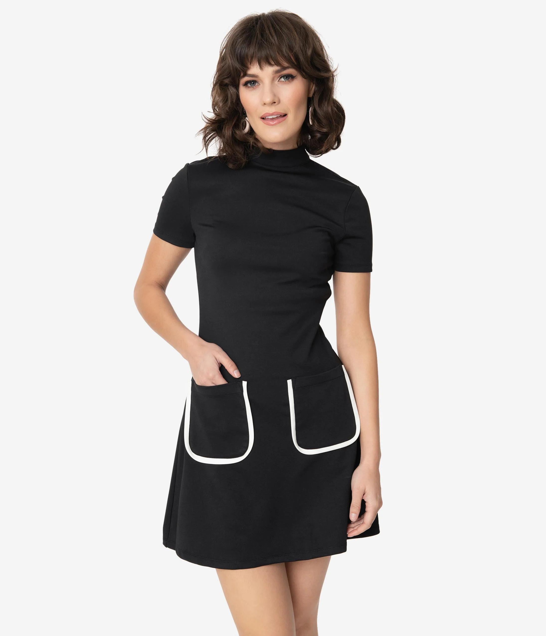 Smak Parlour Black Mock Turtleneck Wave Maker Mini Dress | UniqueVintage