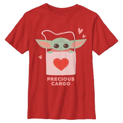 Boys Star Wars: The Mandalorian Grogu Hearts Precious Cargo T Shirt - Red - Large | Target
