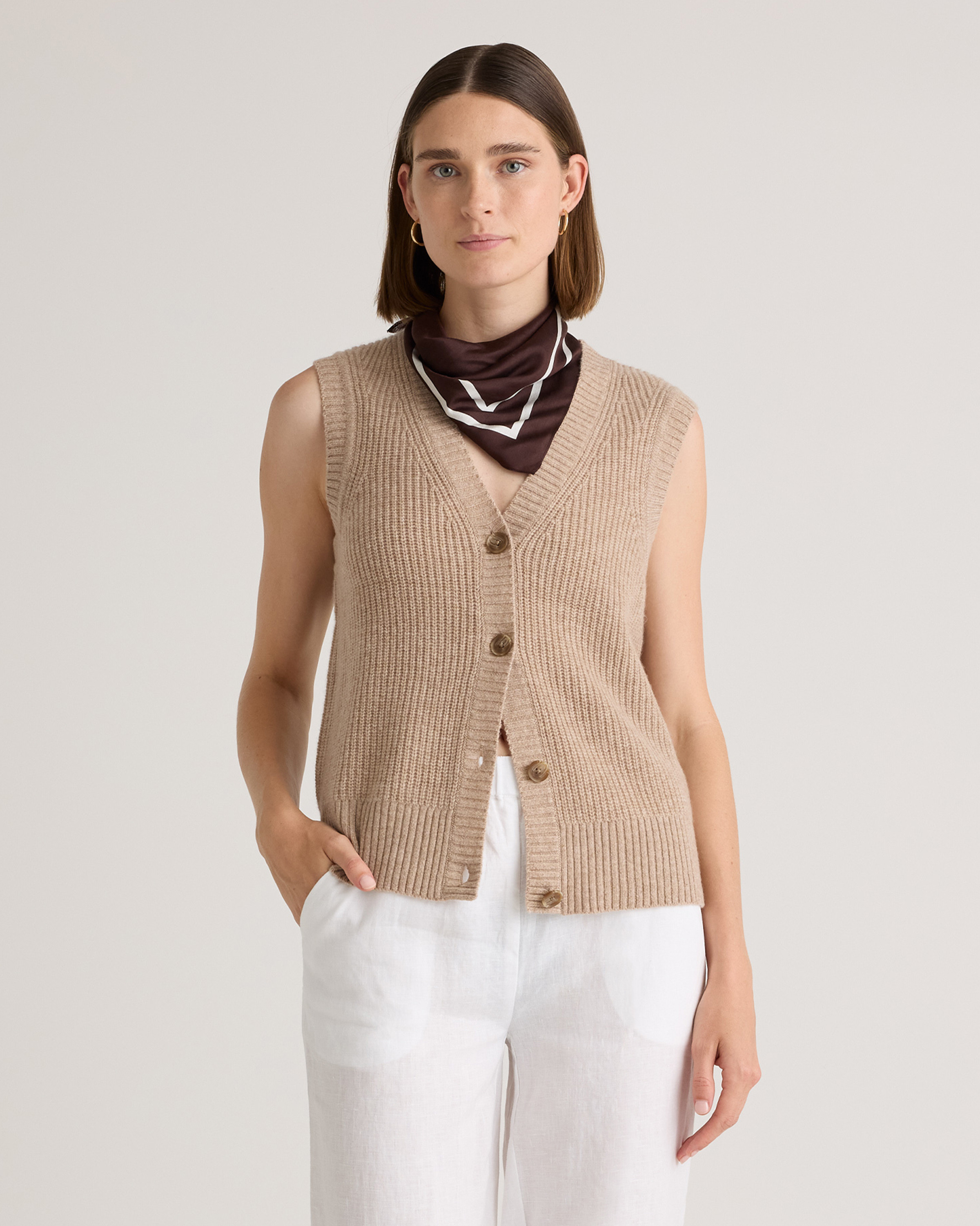 Quince | Women's Mongolian Cashmere Fisherman Sweater Vest in Oatmeal, Size Large | Quince