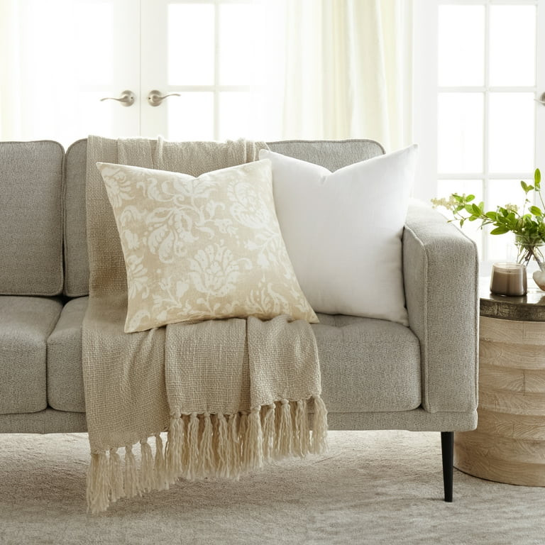 Noble Linens 2-Pack Cotton Slub Decor Throw Pillows - Distressed Floral Natural - Walmart.com | Walmart (US)