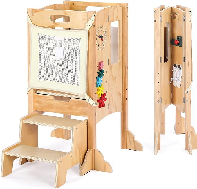 Toddler Tower, Flodable Toddler Step Stool, Stand & Sitting Kids Standing Tower, Adjustable Heigh... | Amazon (US)