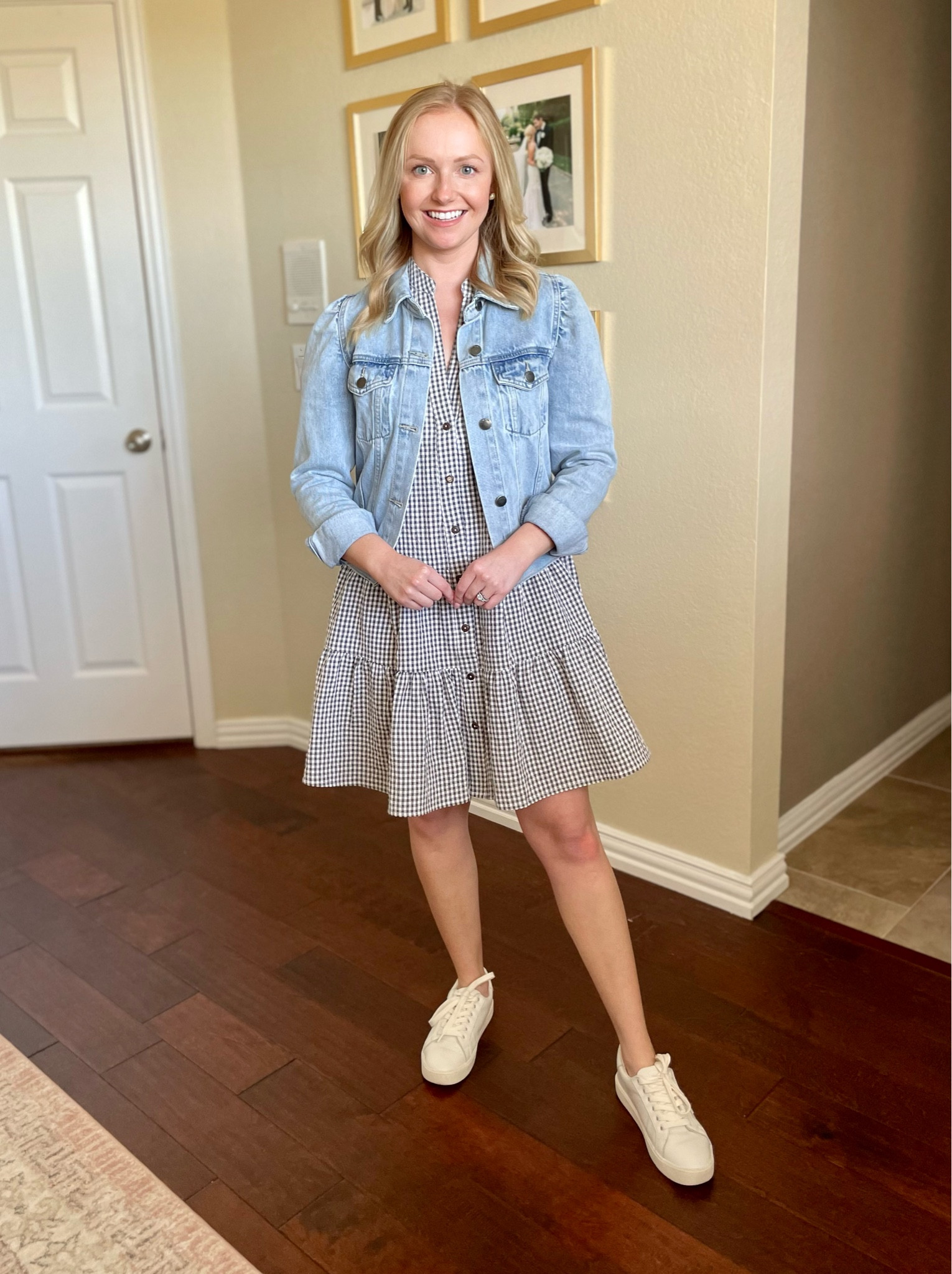 Wearing a S in jacket and S/M in dress | teacher outfit, gingham dress, spring dress, spring outfit, white sneakers 

#LTKFind #LTKSeasonal #LTKstyletip