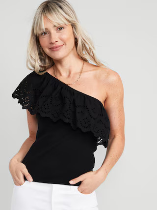 Eyelet One-Shoulder Paneled Rib-Knit Top for Women | Old Navy (US)