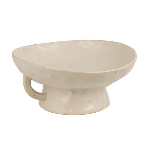 Creative Co-Op Stoneware Footed Pedestal Bowl with Handles, Reactive Glaze, White | Amazon (US)