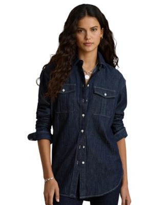 Lauren Ralph Lauren Women's Long-Sleeve Point Collar Denim Shirt - Rinse Wash | Macy's