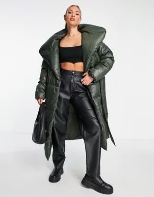 Missguided belted duvet coat in khaki - KHAKI | ASOS | ASOS (Global)