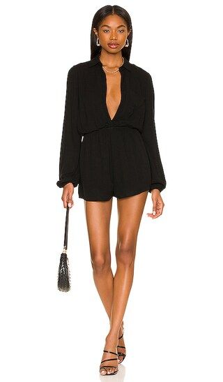 Tracie Collared Romper in Black | Revolve Clothing (Global)