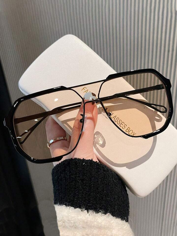 1pc Polygonal Oversized Frame Double Beam Metal Personality Trendy Y2K Fashion Eyeglasses | SHEIN