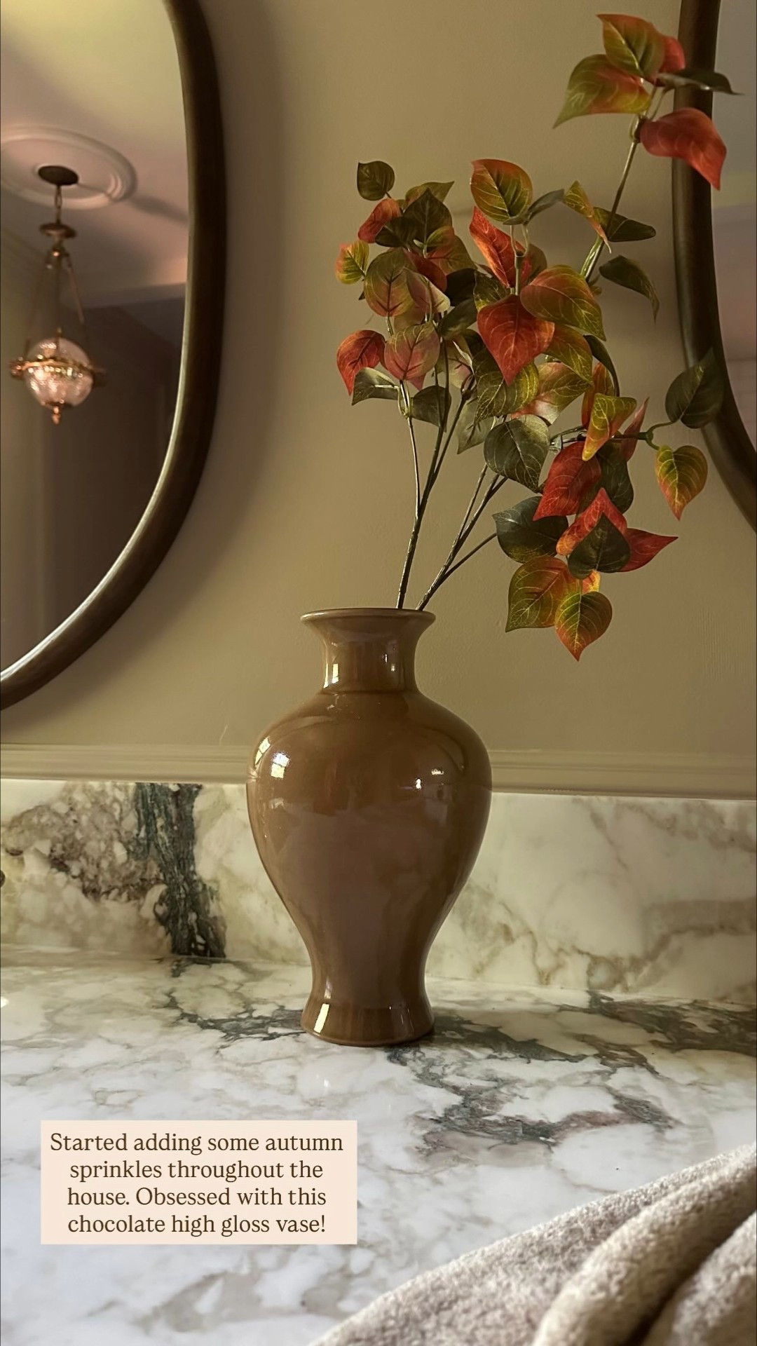 Started adding some autumn sprinkles throughout the house. Obsessed with this chocolate high gloss vase!

#falldecor #brown #styling #interiordesign #mcgeeandco