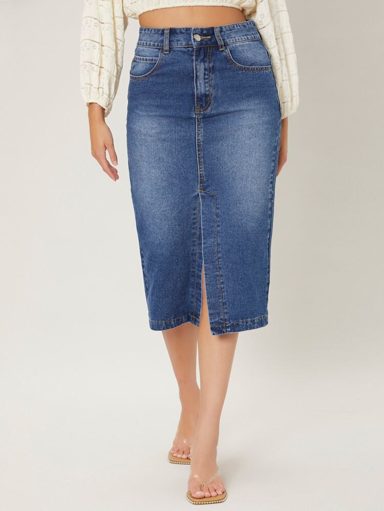 MOTF PREMIUM COTTON STRAIGHT LEG DENIM SKIRT | SHEIN