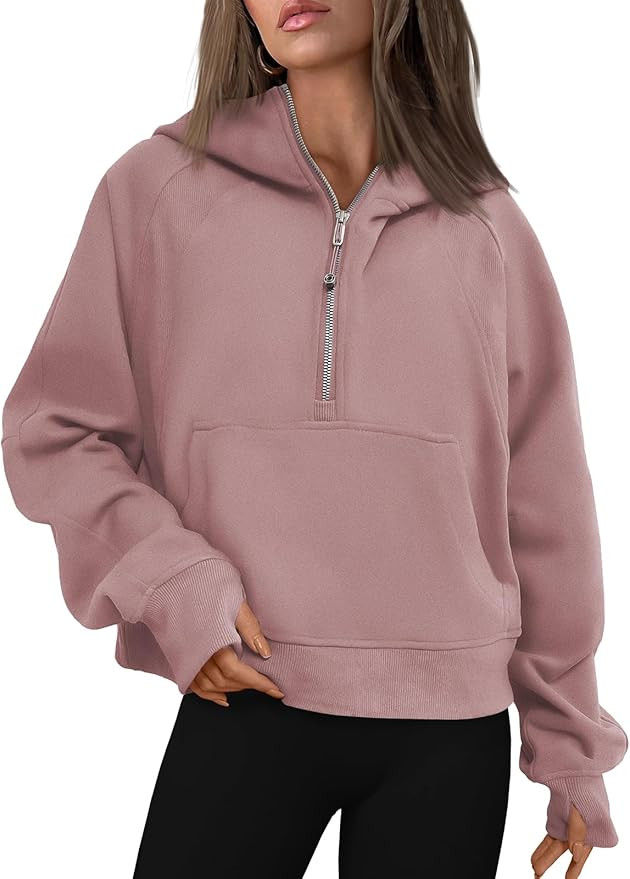 EFAN Women Cropped Hoodies Fleece Half Zip Pullover 2023 Trendy Quarter Zip Up Sweatshirts Hooded... | Amazon (US)