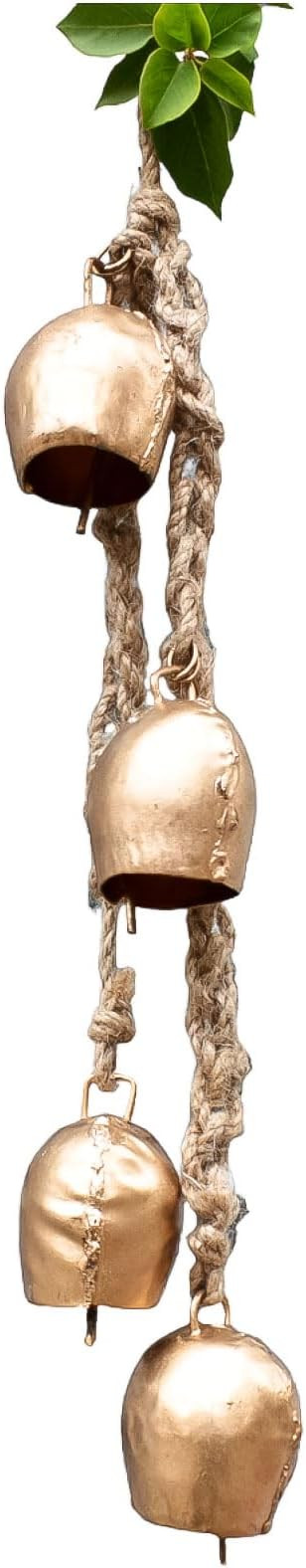 Handmade Brass Finish Hanging Bells for Door Chimes with Jute Rope, Shabby Chic Decorative Bells ... | Amazon (US)