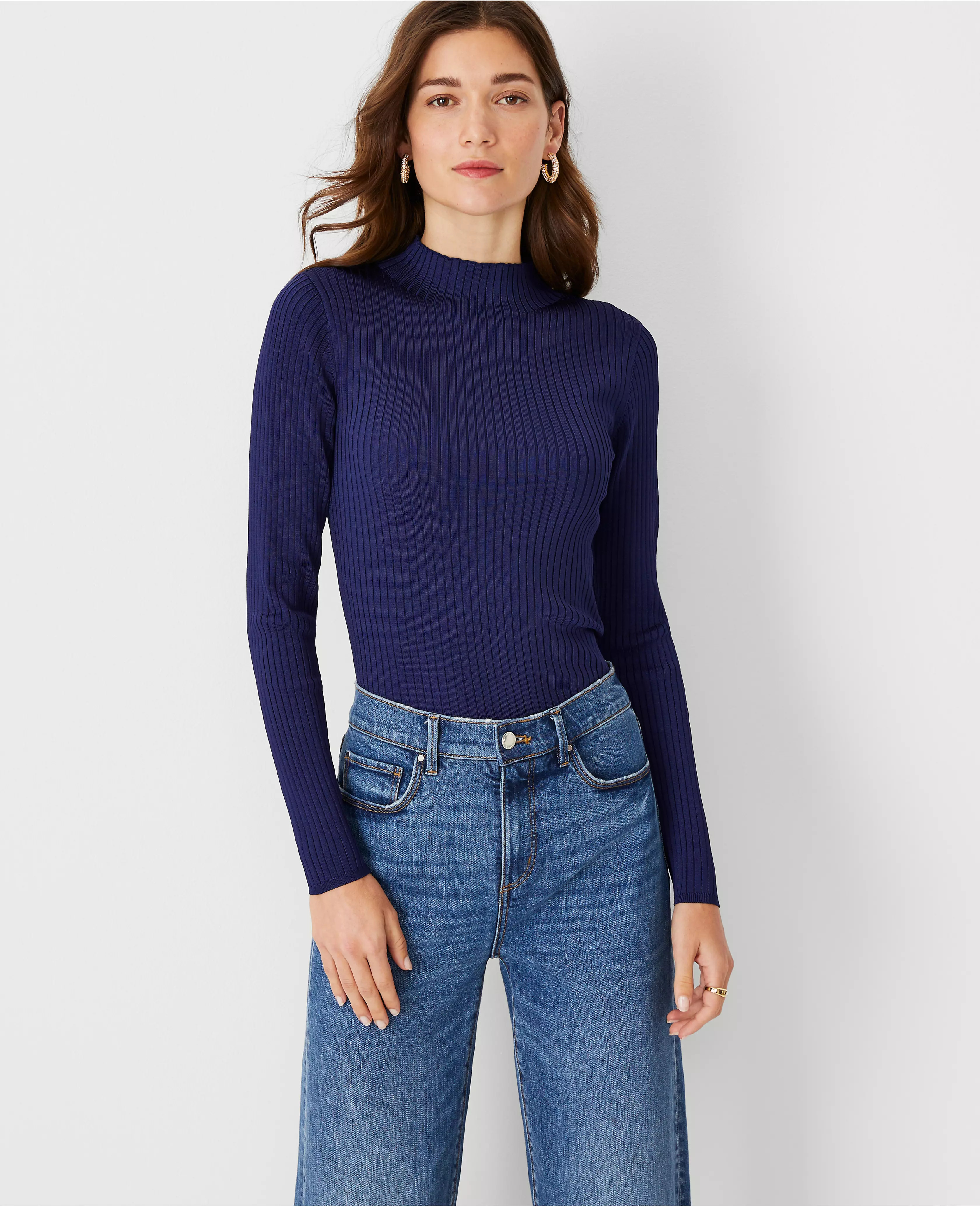 Petite Silky Ribbed Mock Neck Sweater | Ann Taylor (US)