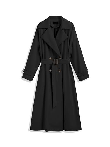 CIDER Trench Coat Women Long Sleeve Jackets Double-Breasted Oversized Coat Fall Outfits with Belt: Black, XS | Amazon (US)
