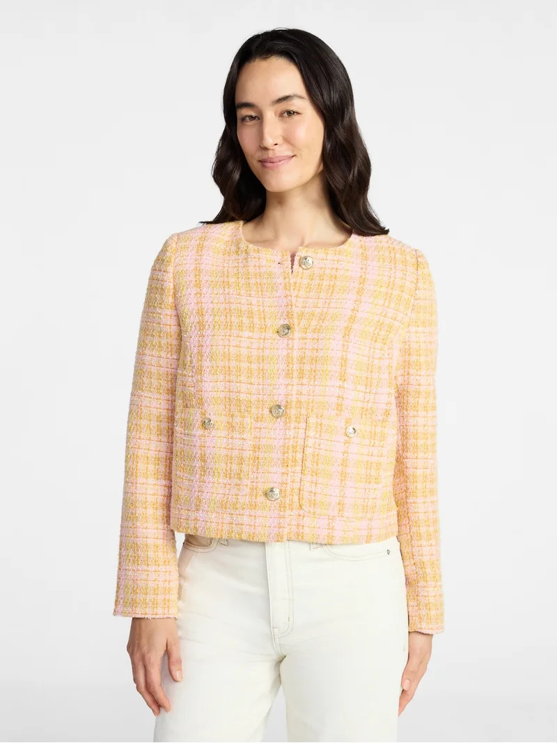 Time and Tru Women's Tweed Ladylike Blazer Jacket, Sizes XS-XXXL | Walmart (US)