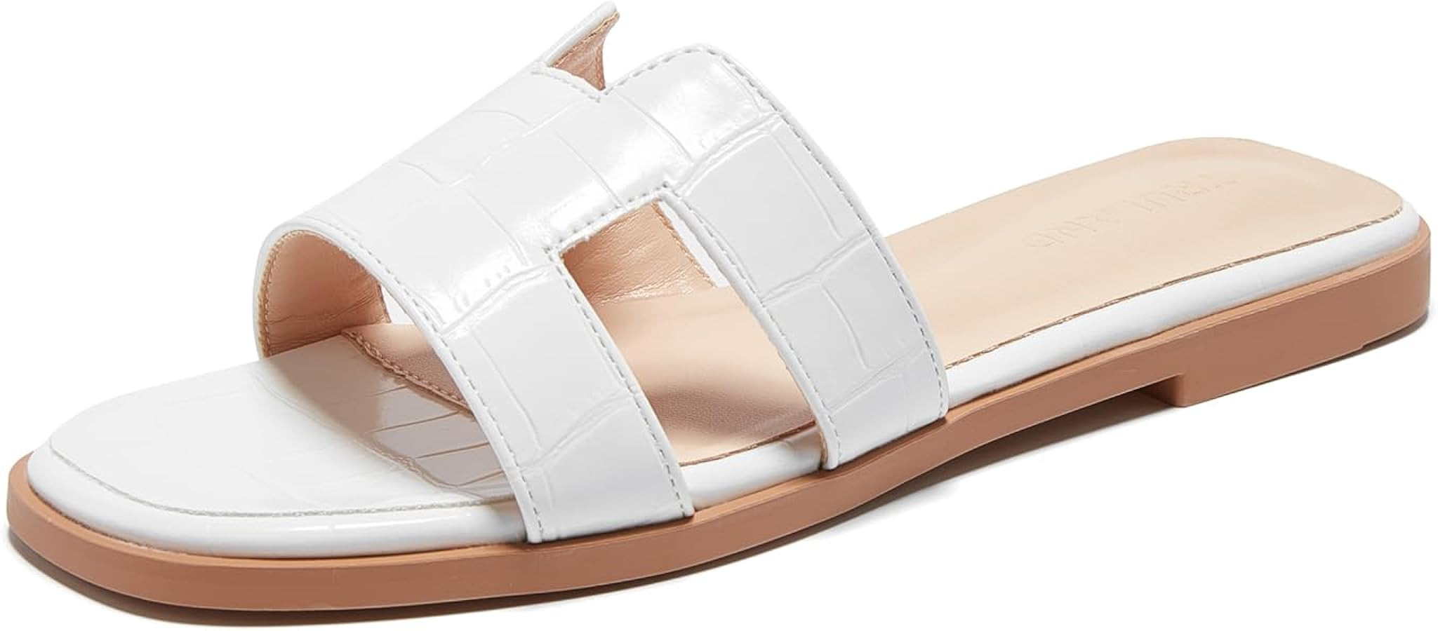 TRULAND H Strap Flat Slide Sandals for Women - Cute Fashion Open Square Toe Summer Dressy Sandals | Amazon (US)