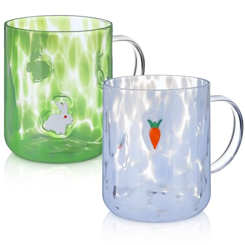 Potchen 2 Pcs Icon Juice Glasses Rabbit Carrot Icon Easter Glasses Cups with Handle, 16 oz Spring Juice Glass Cup Bunny Carrot Drinking Cups for Happy Easter Gifts Hello Spring Party Drinkware | Amazon (US)