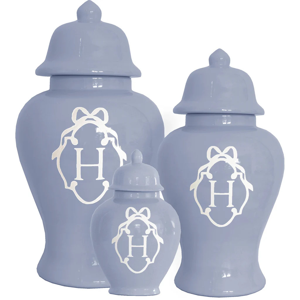 Bow Monogram Ginger Jars in Serenity Blue | Lo Home by Lauren Haskell Designs