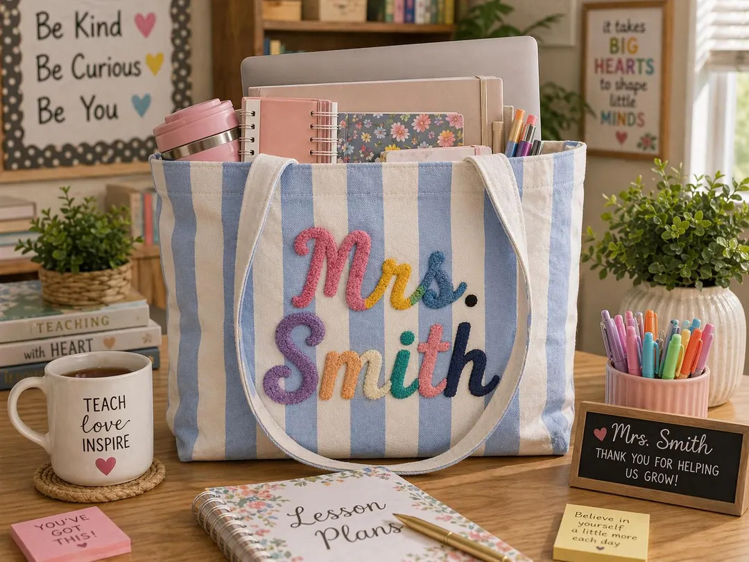 Personalized Teacher Name Tote Bag, Custom Teacher Gift Bag, Teacher Appreciation Gift, End of Ye... | Etsy (Global)