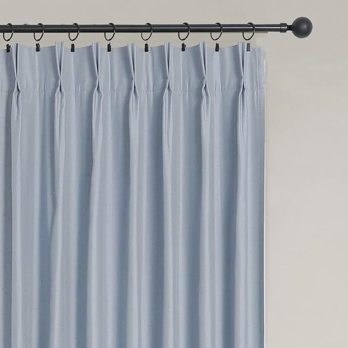 Central Park Light Blue Blackout Pinch Pleat Window Curtain for Bedroom Living Room Luxury Silk P... | Amazon (US)
