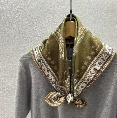 70% Cashmere 30% Silk 26'' Neckerchief totem Print Shawl Bandana Scarf wrap new | eBay US