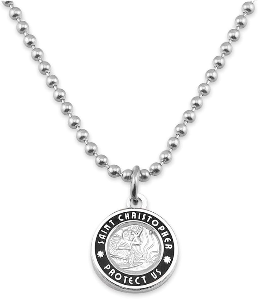 Get Back Necklaces St. Christopher Surf Necklace – Small 1/2" Silver Medallion, 18" Ball Chain,... | Amazon (US)