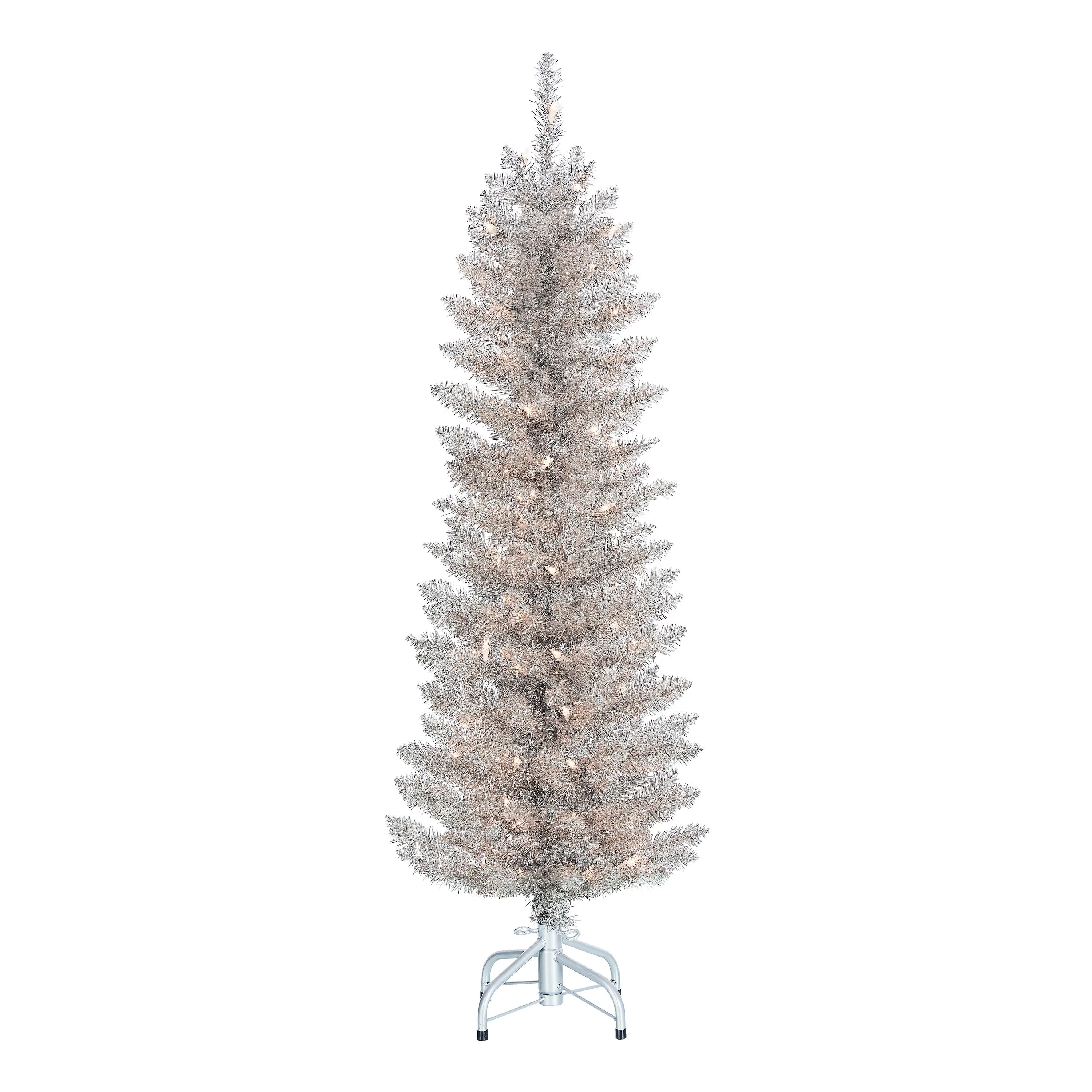 Holiday Time 4ft Pre-Lit Rose Gold Tinsel Christmas Tree, Rose Gold, 4', Clear | Walmart (US)