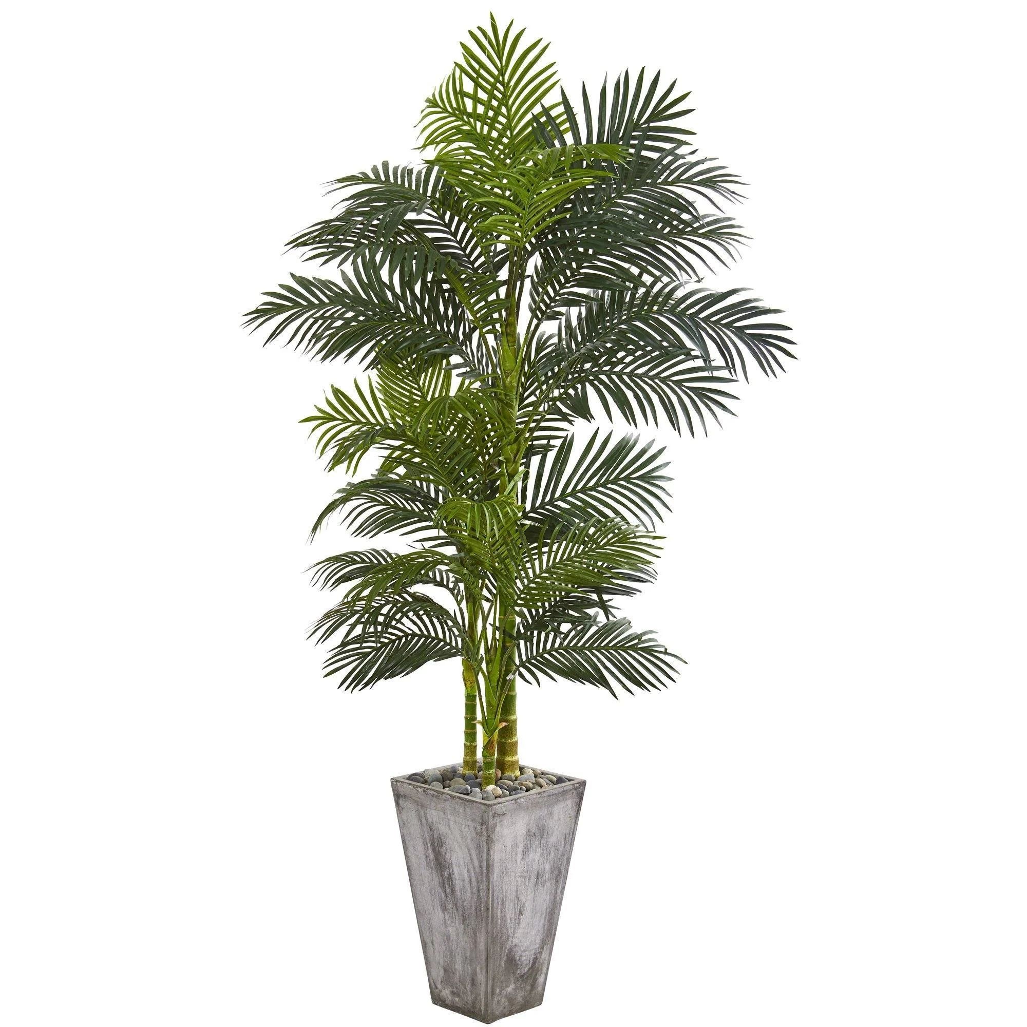 7’ Golden Cane Artificial Palm Tree in Cement Planter | Nearly Natural | Nearly Natural