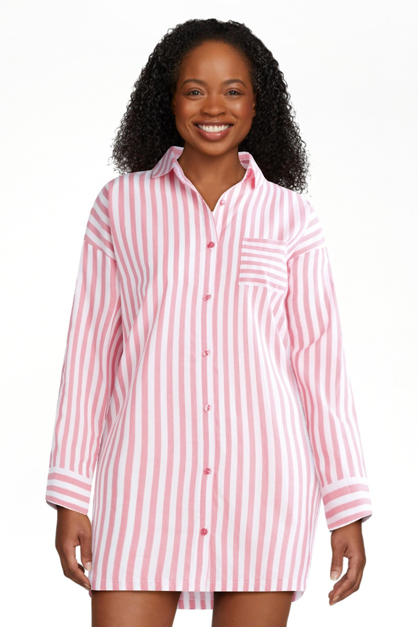 Joyspun Women’s Woven Long Sleeve Button Front Sleepshirt, Sizes XS-3X | Walmart (US)