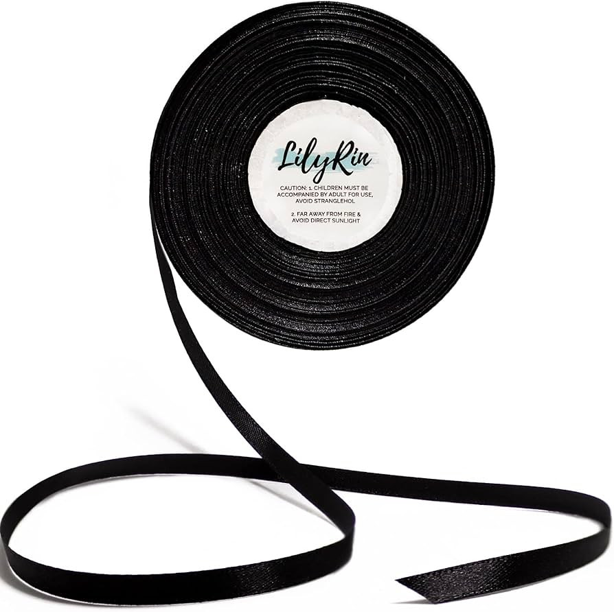 Black Ribbon 1/4 Inches 36 Yards Satin Roll Perfect for Scrapbooking, Art, Halloween, Wreath, Cor... | Amazon (US)