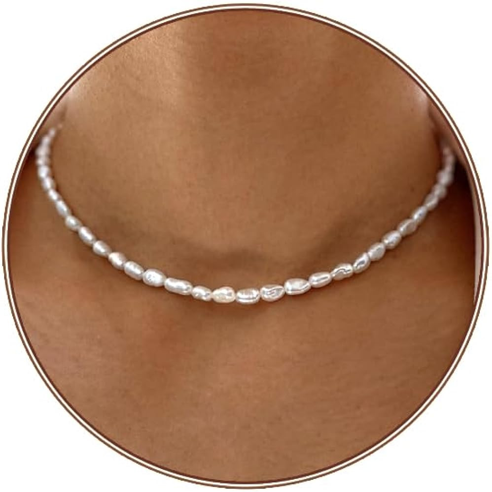 Pearl Necklace 6MM/8MM Dainty Round Imitation Pearl Choker Necklace Wedding Pearl Necklace Delica... | Amazon (US)