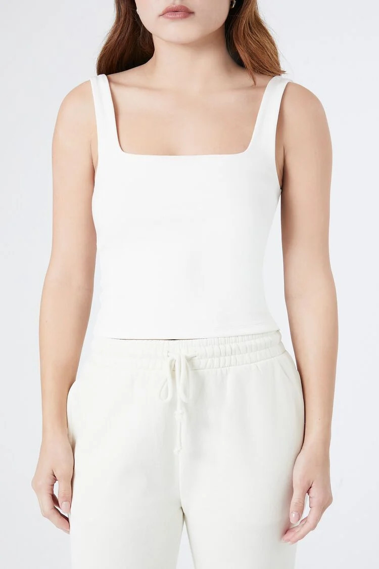 Women's Cropped Rib-Knit Tank Top in White, XL | Forever 21
