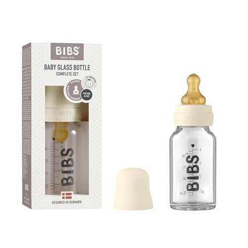 BIBS Baby Glass Bottle Complete Set 110 ml | BPA Free Natural Rubber | Made in Denmark | Ivory | Amazon (US)