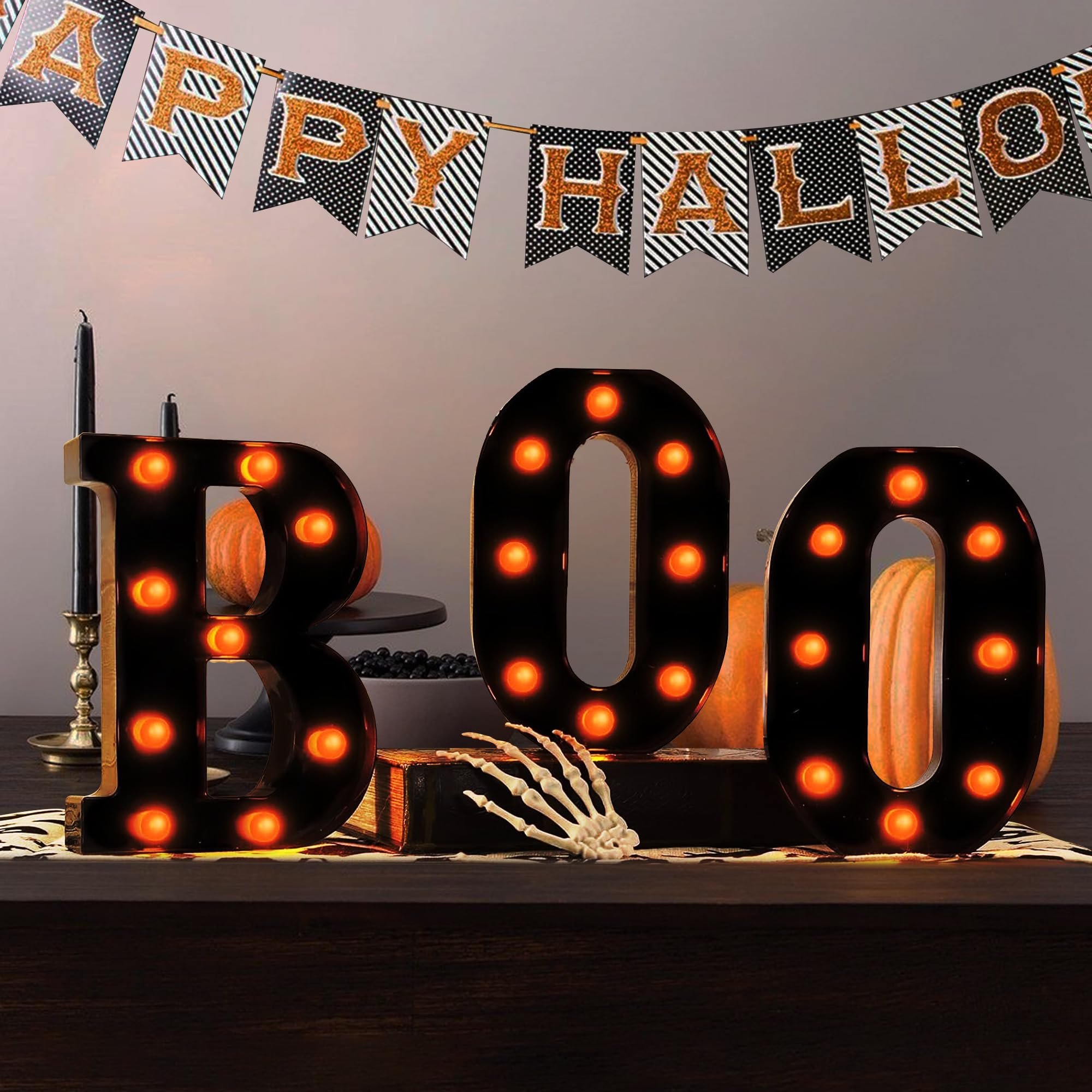 Halloween Decorations Indoor – “Boo” Sign LED Marquee Light Up Letters,Black Boo Light Up S... | Amazon (US)