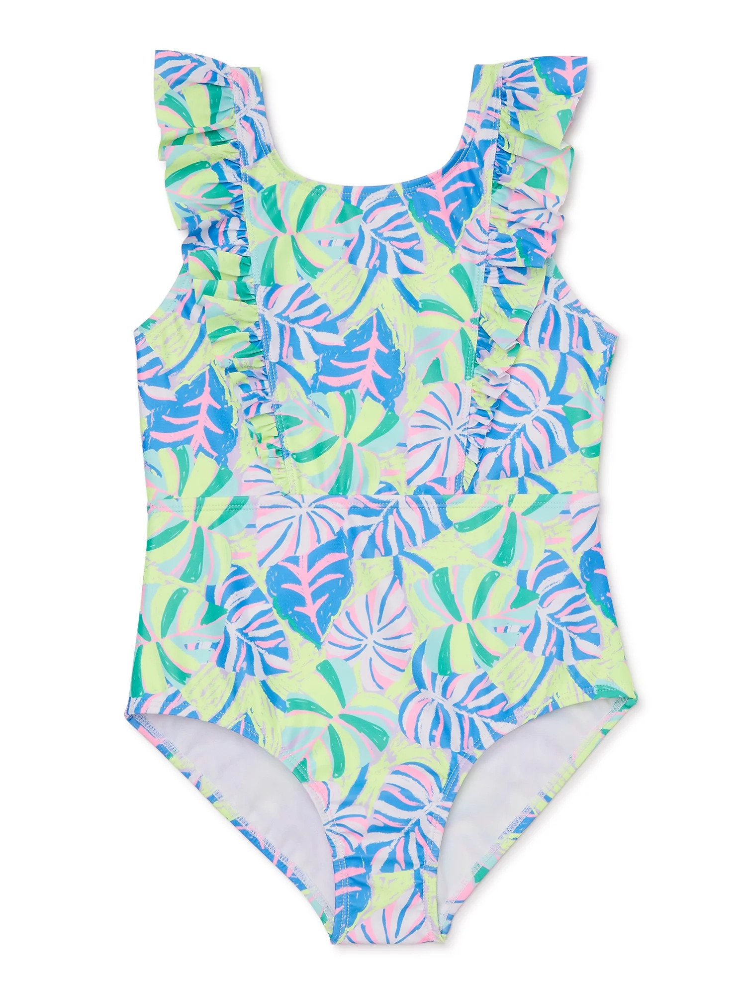 Wonder Nation Girls Flutter Sleeve One-Piece Swimsuit, Sizes 4-18 & Plus | Walmart (US)