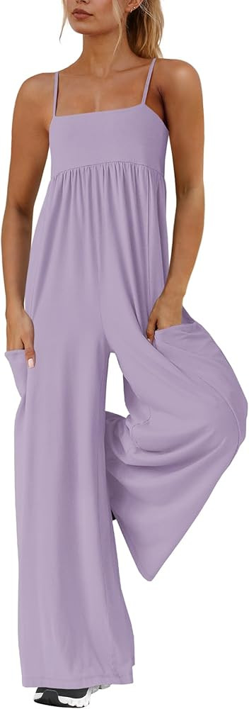 Amazon.com: Yanekop Womens Overalls Loose Fit One Piece Jumpsuits Wide Leg Jumpsuits Spaghetti St... | Amazon (US)