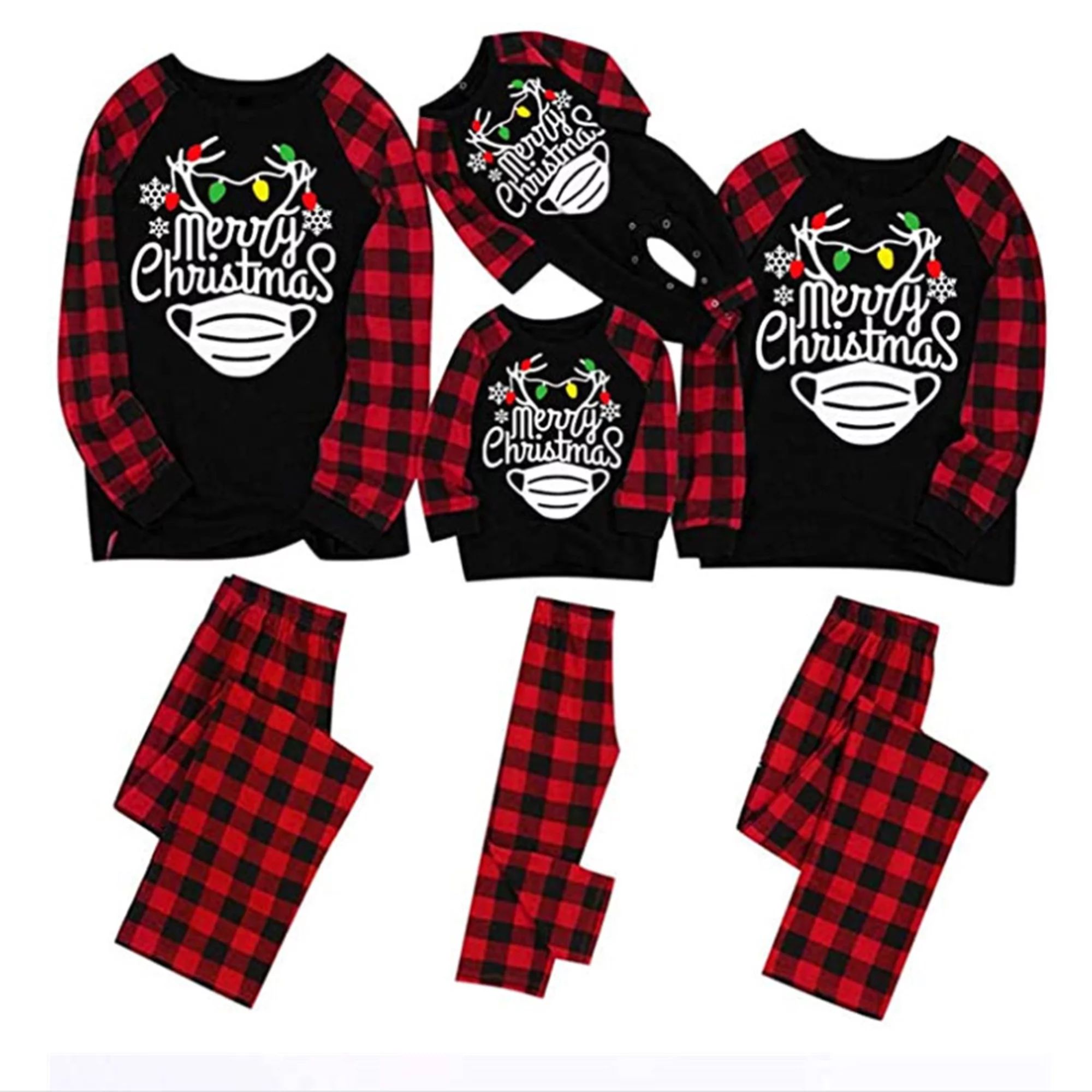 Matching Christmas Pajamas Set for Family, Women Men Kids Baby Pjs Red Plaid Reindeer Xmas Clothe... | Walmart (US)