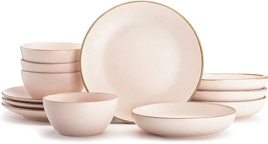 Riverside Collection by Maison Neuve 12-Piece Dinnerware Set Service for 4 - Hand Crafted Bowls a... | Amazon (US)