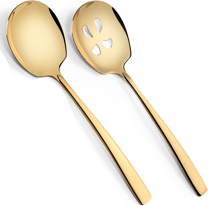Large Serving Spoons Set Stainless Steel 12 Inch Slotted Spoon and Serving Spoon Serving Utensils... | Amazon (US)