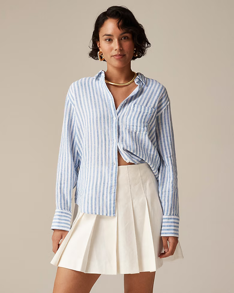 Garçon classic shirt in striped cotton-linen blend gauze | J. Crew US