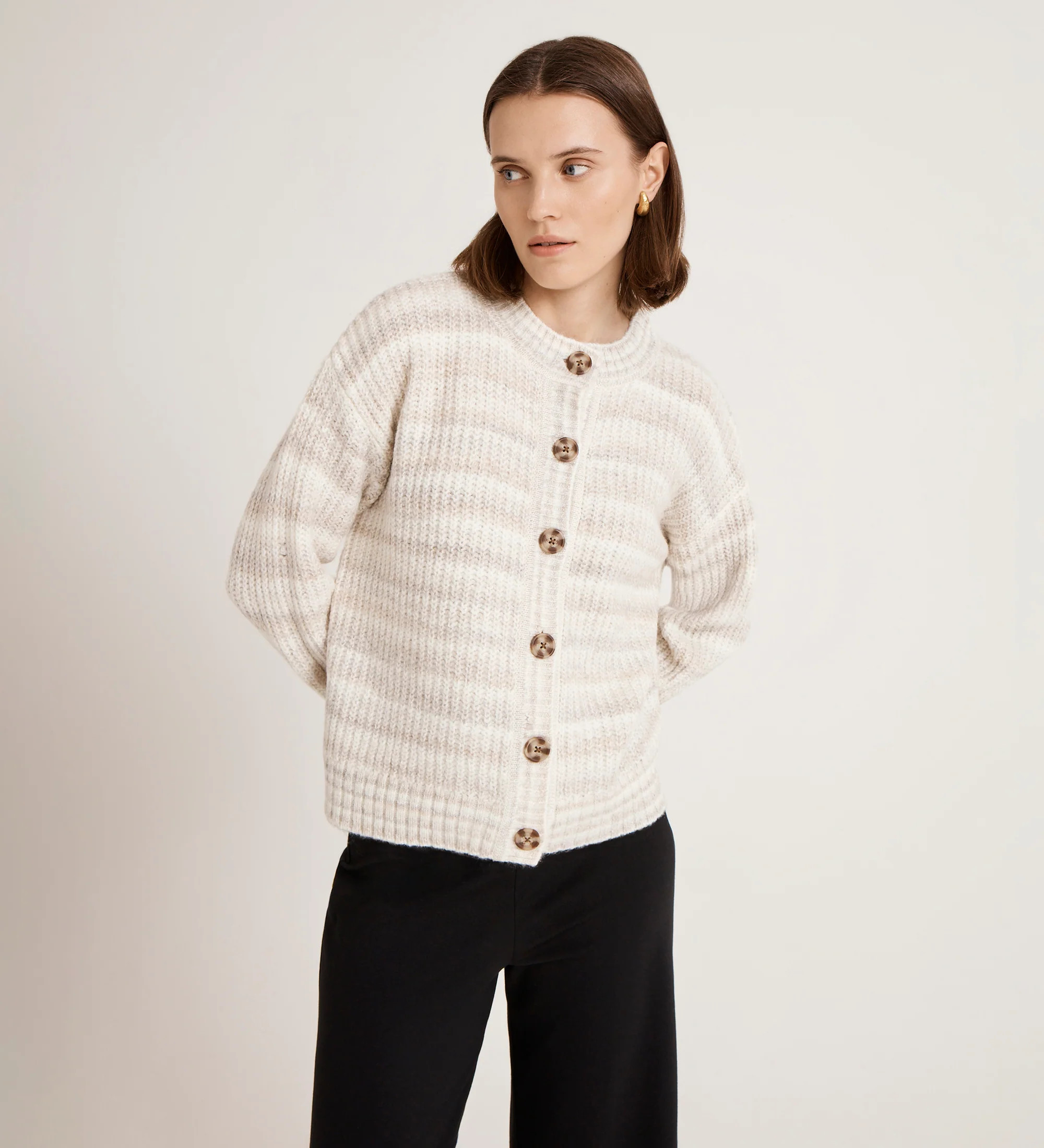 Whitney Ivory Stripe Knitted Cardigan | Finery London - UK