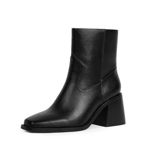 Easyfox Black Boots for Women Chunky Heel Ankle Booties Square Toe Low Heel Short Boots Dress Heeled Black Ankle Booties for Women Cute Comfy Boot Size 10 | Amazon (US)