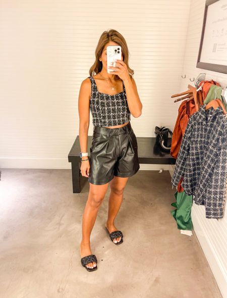 Top in small tts
Faux leather shorts in small here, need XS. A little too long to my liking(I’m 5’2”)
Fall fashion, fall outfit

#LTKstyletip #LTKSeasonal #LTKSale